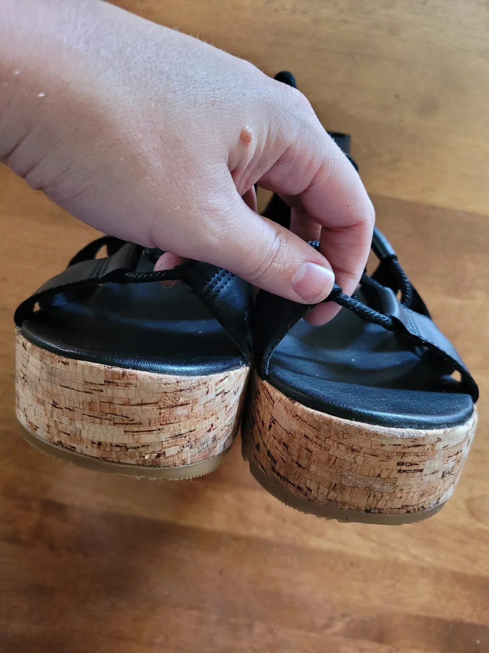 Black Lace-Up Cork Wedge Sandals - Women Sorel 7 Cameron Strappy Leather EUC